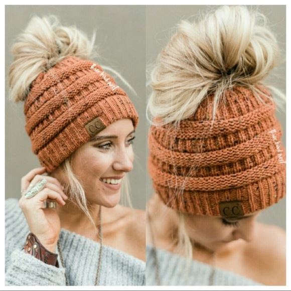 Infinity Raine Accessories - Rust Confetti Messy Bun Beanie